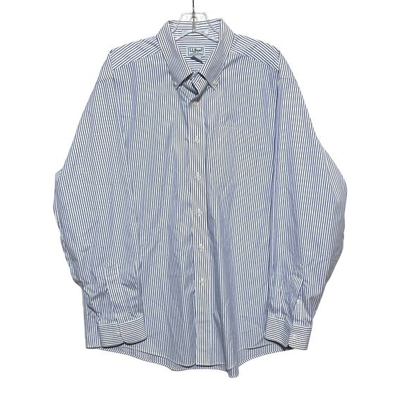 LL Bean Wrinkle Resistant Blue White Striped Button Shirt Mens L Reg 0 CUYS - Picture 1 of 8